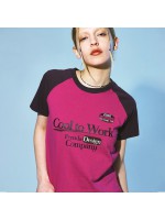 韓國PRENDA - COOL TO WORK COMBINATION RAGLAN TEE MAGENTA